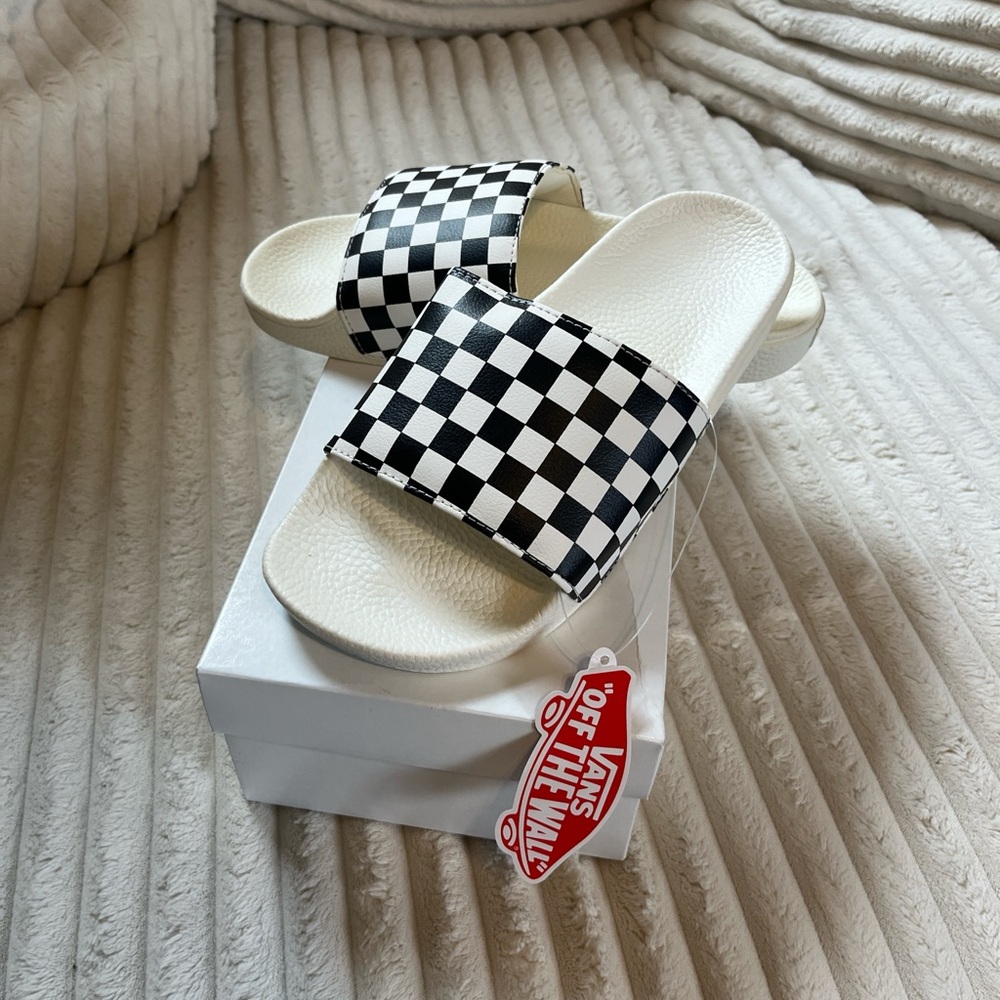Vans Black and White Checkerboard Slides